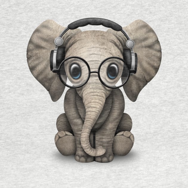 Cute Baby Elephant Dj Wearing Headphones and Glasses by jeffbartels